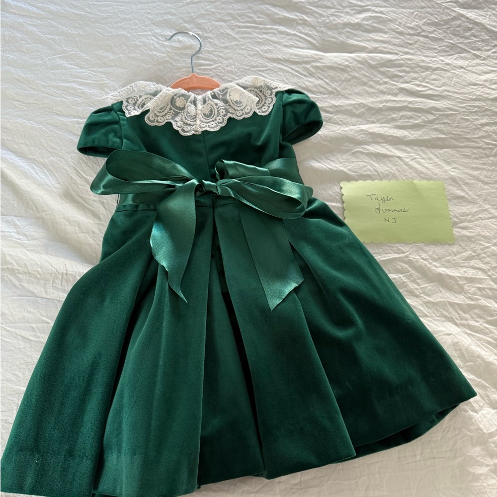 Luli & Me girls luxe velvet holiday dress- lace collar- ribbon sash - Picture 3 of 4